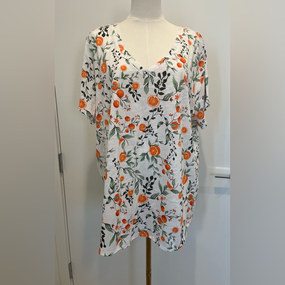 Joie Size:2X Women Short Sleeve V- Neck T Shirt 100% Cotton Multi Color